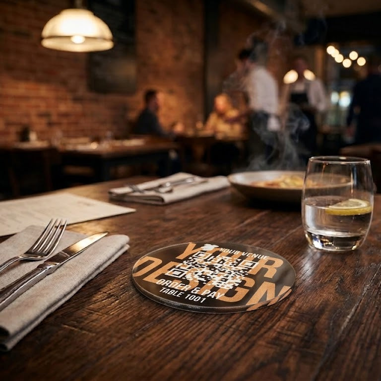 Acrylic disc with QR code and customizable text reverse or face printed