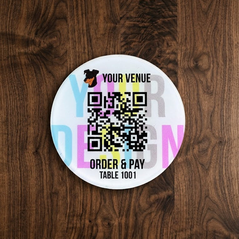 Acrylic disc with QR code and customizable text reverse or face printed